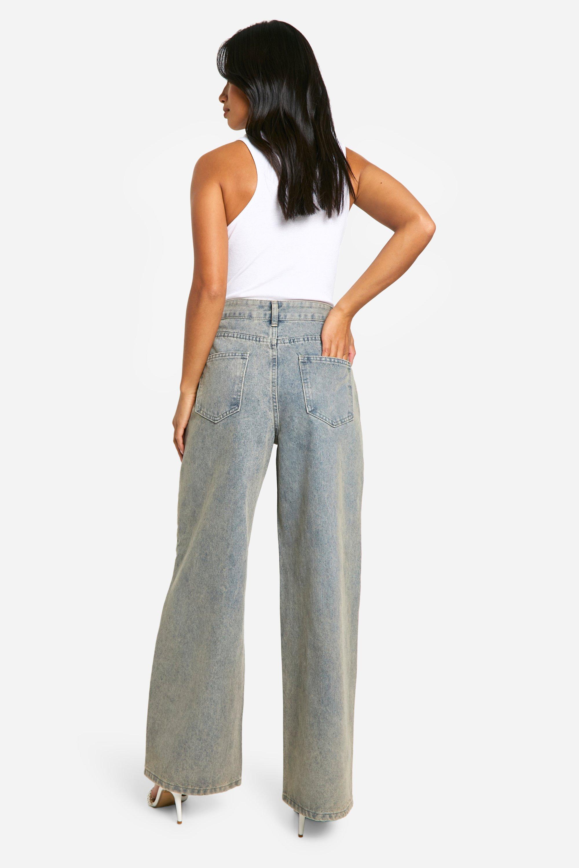 Petite Pearl Detail Wide Leg Jean | boohoo USA